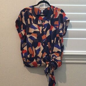 Nine West Blue and Orange Tie Front Blouse, size xl